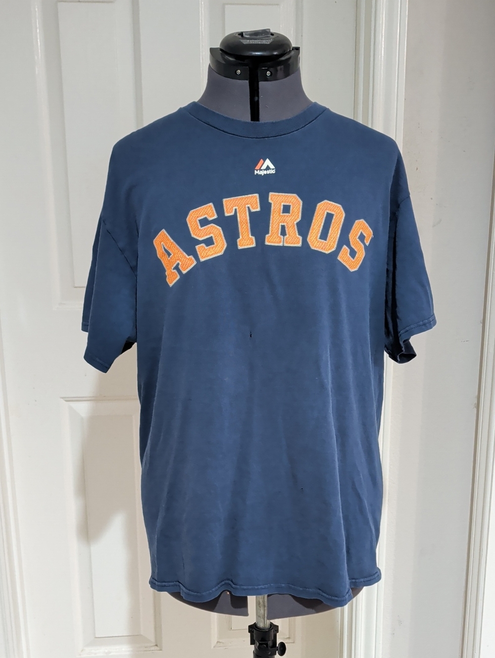 Vintage Majestic Navy Blue Astros Tee w/ Orange Arch Lettering Men's Large Retro
